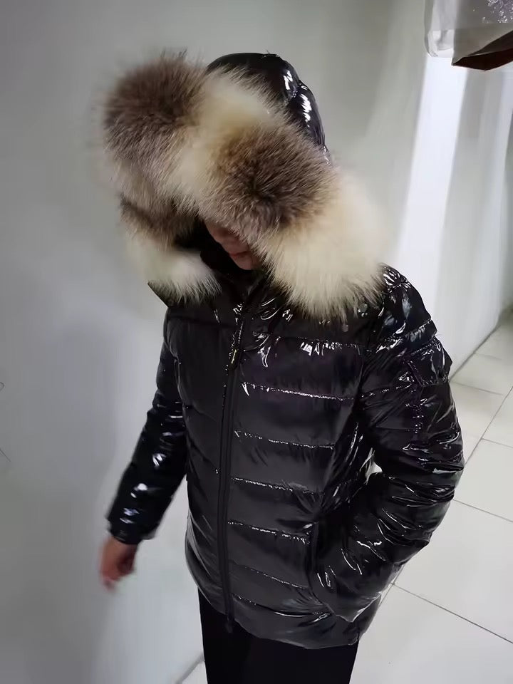 Gia short light down coat- black/white