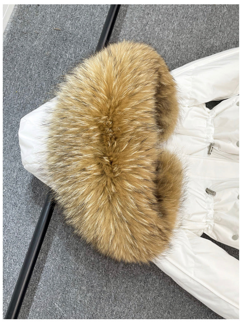Dina long down coat- white/brown