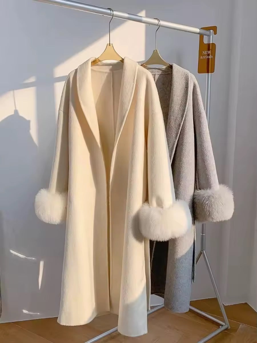 Betsy long fur coat- grey