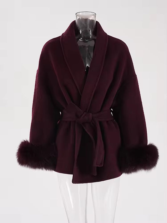Betsy fake fur coat- burgundy
