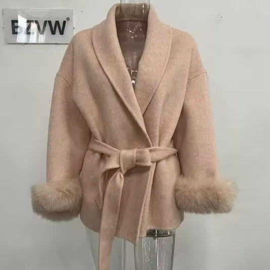 Betsy fake fur coat- blush