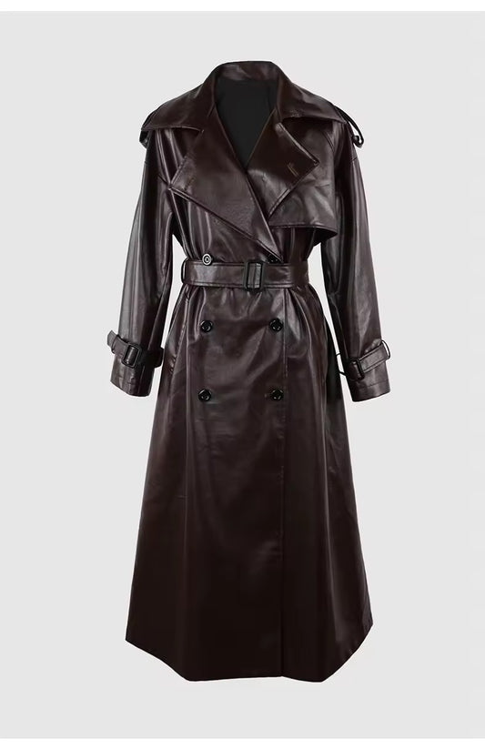 Anaïs PU leather coat- brown