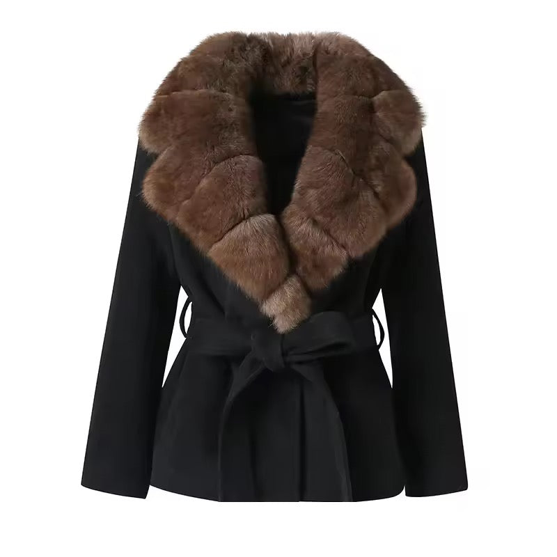 Beatrice faux fur coat- black/brown