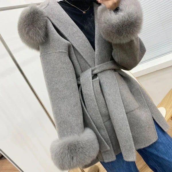 Noelia fur coat plus- grey