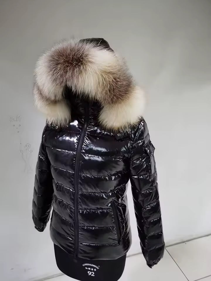 Gia short light down coat- black/white