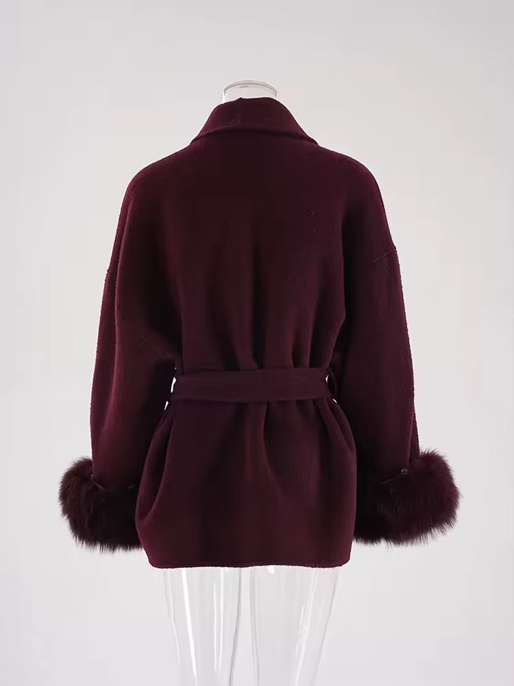 Betsy fake fur coat- burgundy