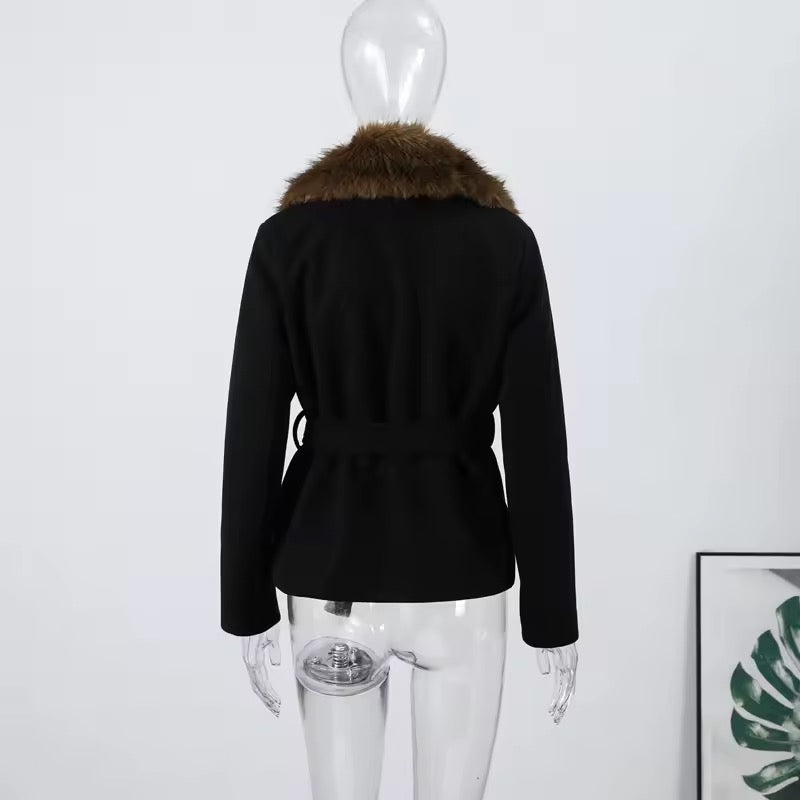 Beatrice faux fur coat- black/brown