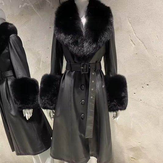 Laura long leather coat- black