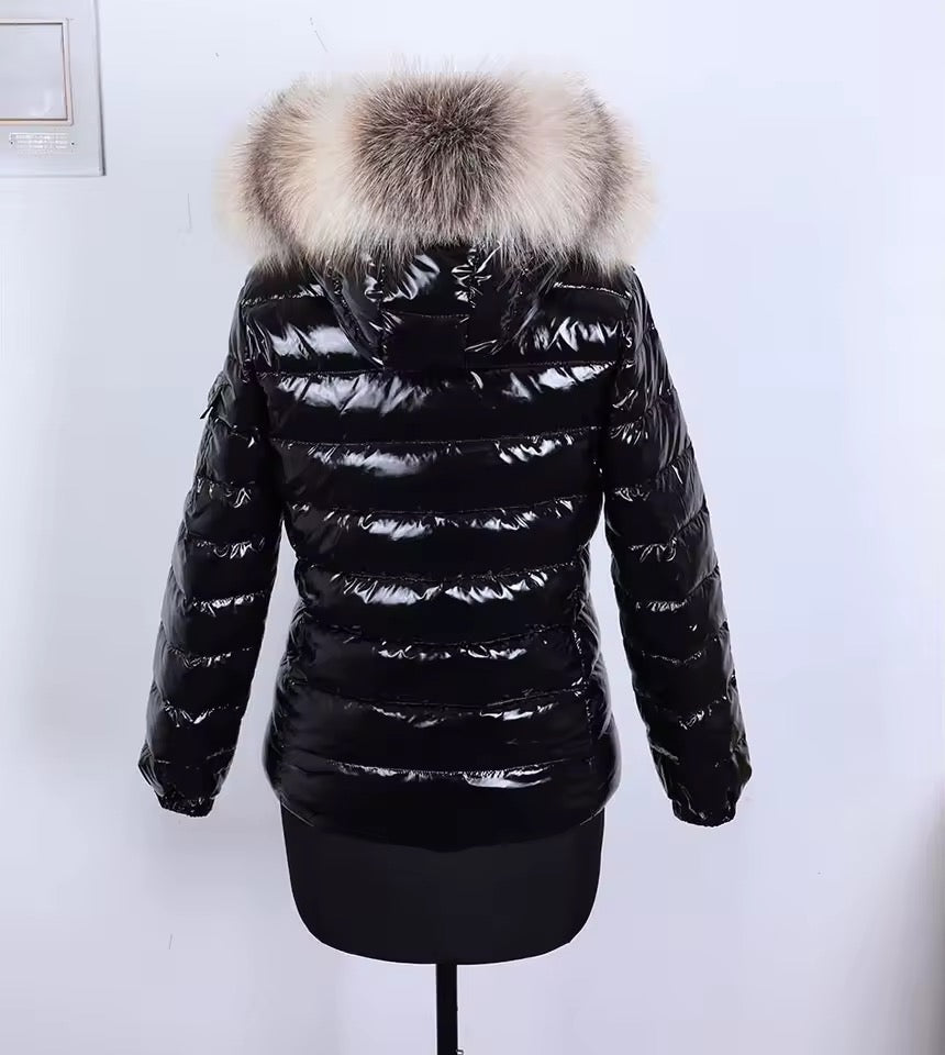 Gia short light down coat- black/white