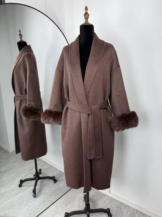 Betsy long fur coat- brown