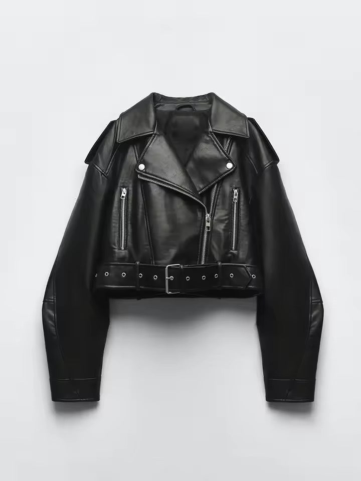 Lara PU leather jacket- black