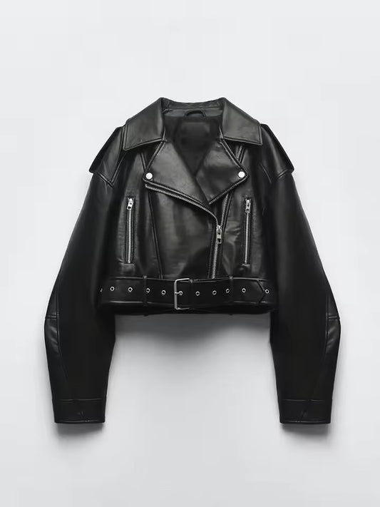 Lara PU leather jacket- black