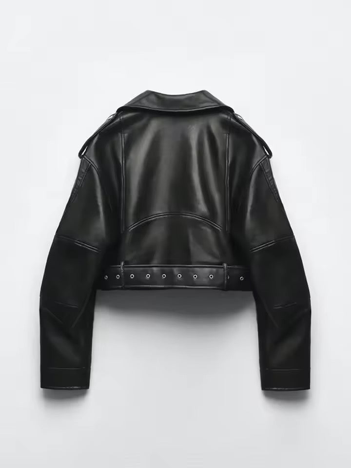 Lara PU leather jacket- black