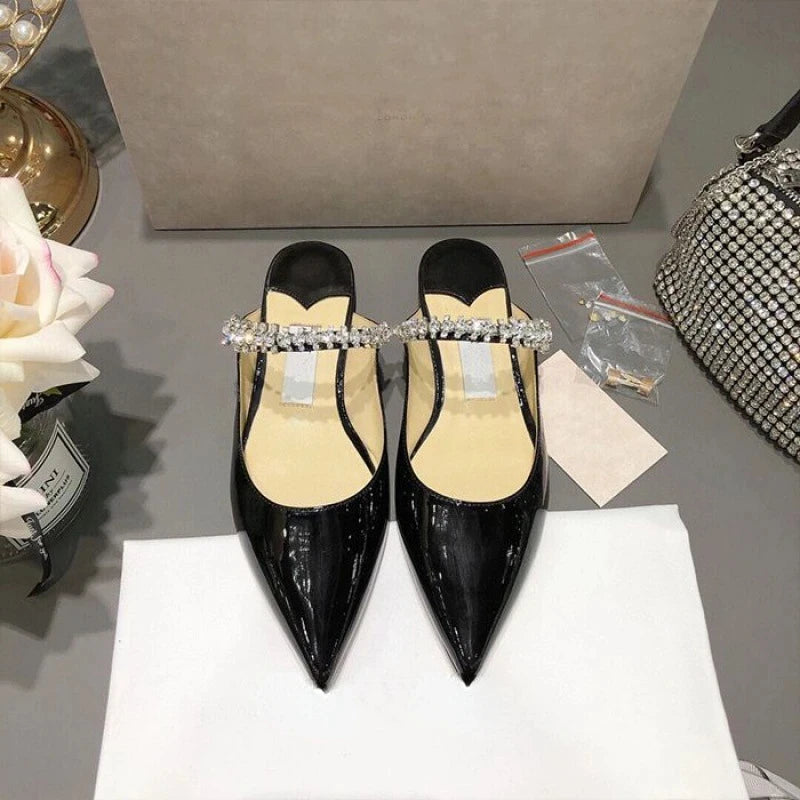Pointed High Heels Summer New Baotou Rhinestone Slippers for Women