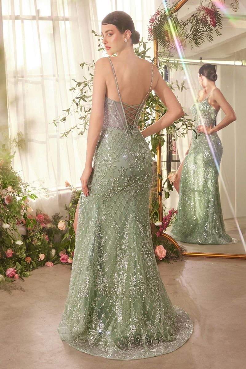 Crystal Neckline Beaded Gown