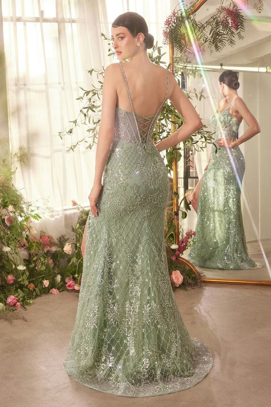 Crystal Neckline Beaded Gown