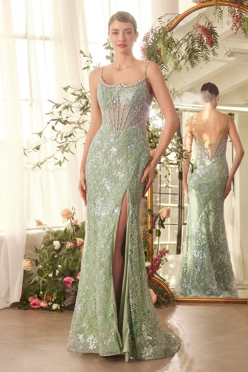 Crystal Neckline Beaded Gown
